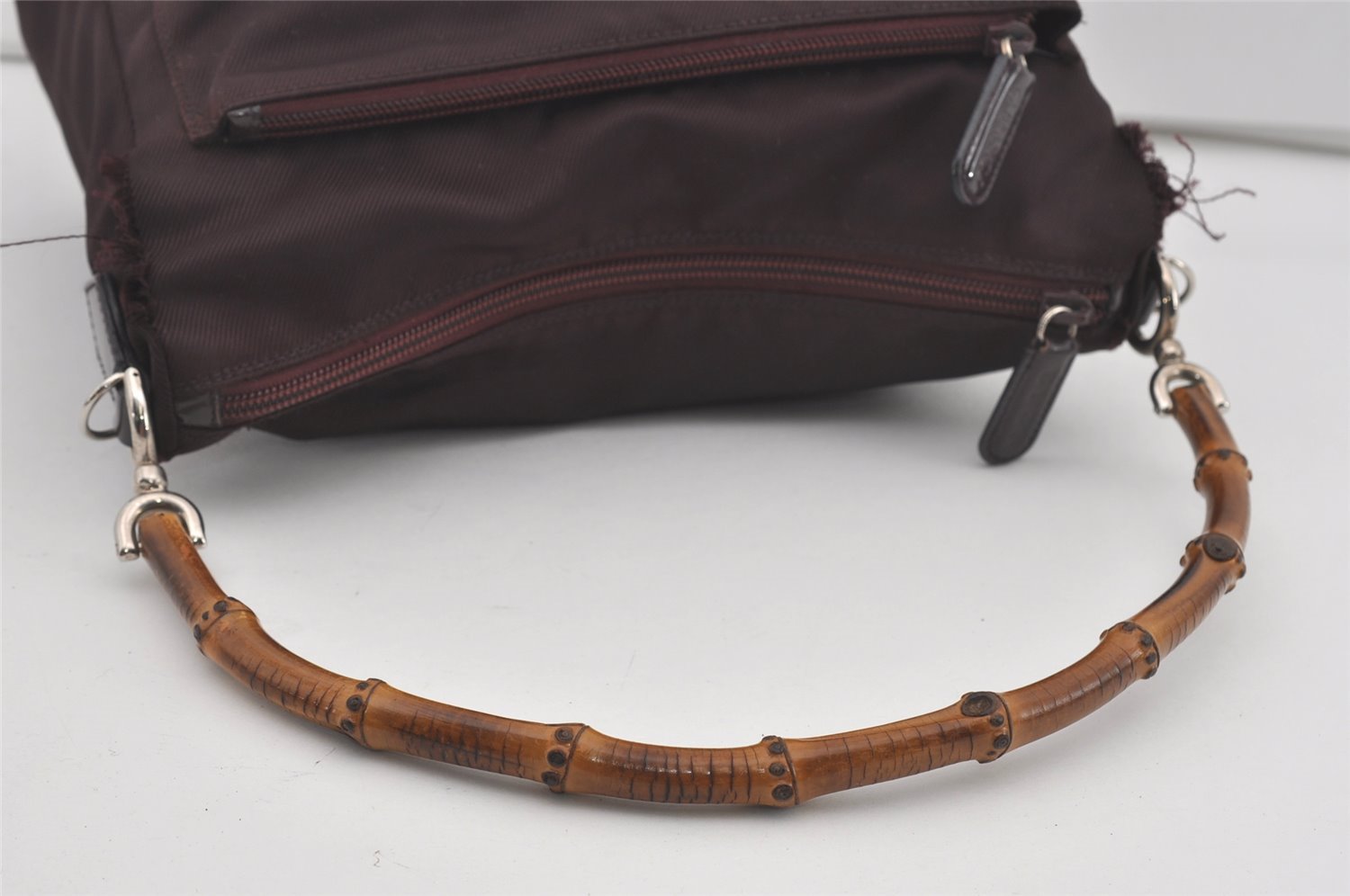 Authentic GUCCI Bamboo 2Way Shoulder Hand Bag Purse Nylon Leather Wine Red 5206I