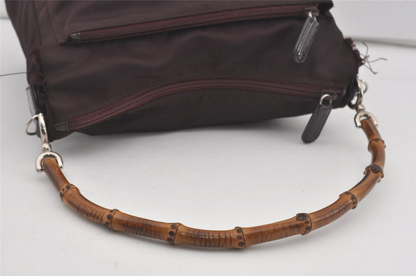 Authentic GUCCI Bamboo 2Way Shoulder Hand Bag Purse Nylon Leather Wine Red 5206I