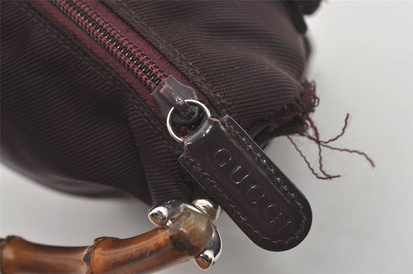 Authentic GUCCI Bamboo 2Way Shoulder Hand Bag Purse Nylon Leather Wine Red 5206I