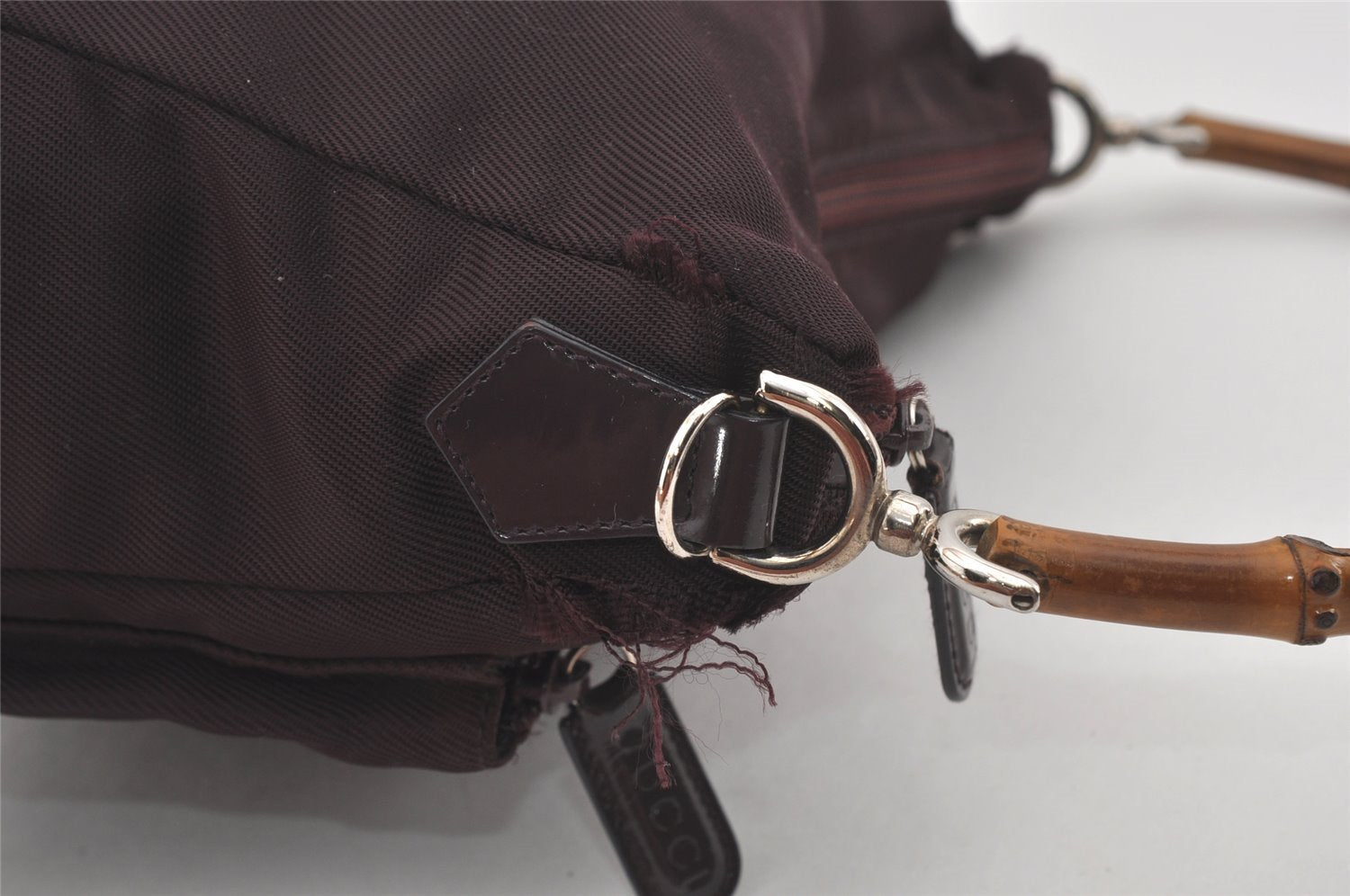 Authentic GUCCI Bamboo 2Way Shoulder Hand Bag Purse Nylon Leather Wine Red 5206I