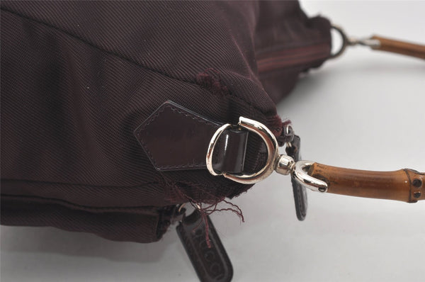 Authentic GUCCI Bamboo 2Way Shoulder Hand Bag Purse Nylon Leather Wine Red 5206I