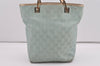Authentic GUCCI Vintage Tote Bag GG Canvas Leather 0021099 Light Blue 5207I