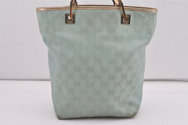 Authentic GUCCI Vintage Tote Bag GG Canvas Leather 0021099 Light Blue 5207I