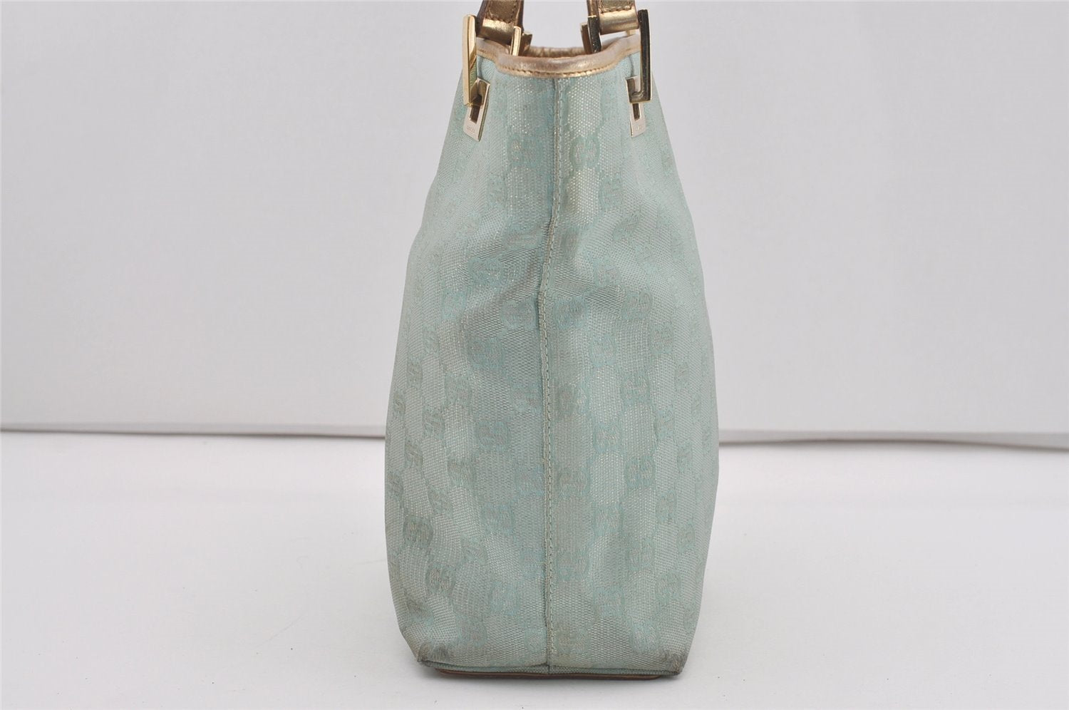 Authentic GUCCI Vintage Tote Bag GG Canvas Leather 0021099 Light Blue 5207I