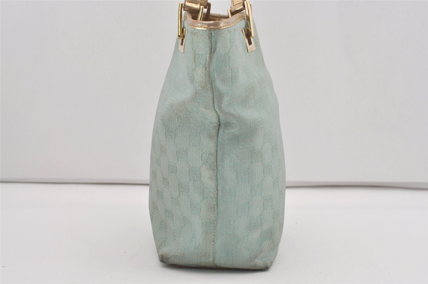 Authentic GUCCI Vintage Tote Bag GG Canvas Leather 0021099 Light Blue 5207I