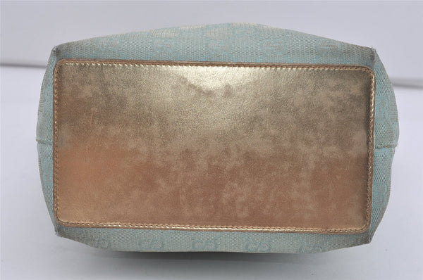 Authentic GUCCI Vintage Tote Bag GG Canvas Leather 0021099 Light Blue 5207I