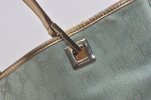 Authentic GUCCI Vintage Tote Bag GG Canvas Leather 0021099 Light Blue 5207I