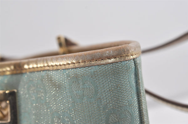 Authentic GUCCI Vintage Tote Bag GG Canvas Leather 0021099 Light Blue 5207I