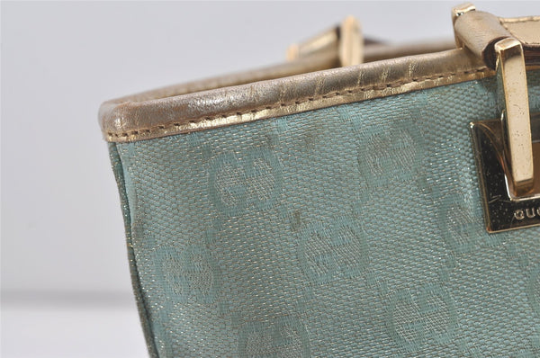 Authentic GUCCI Vintage Tote Bag GG Canvas Leather 0021099 Light Blue 5207I