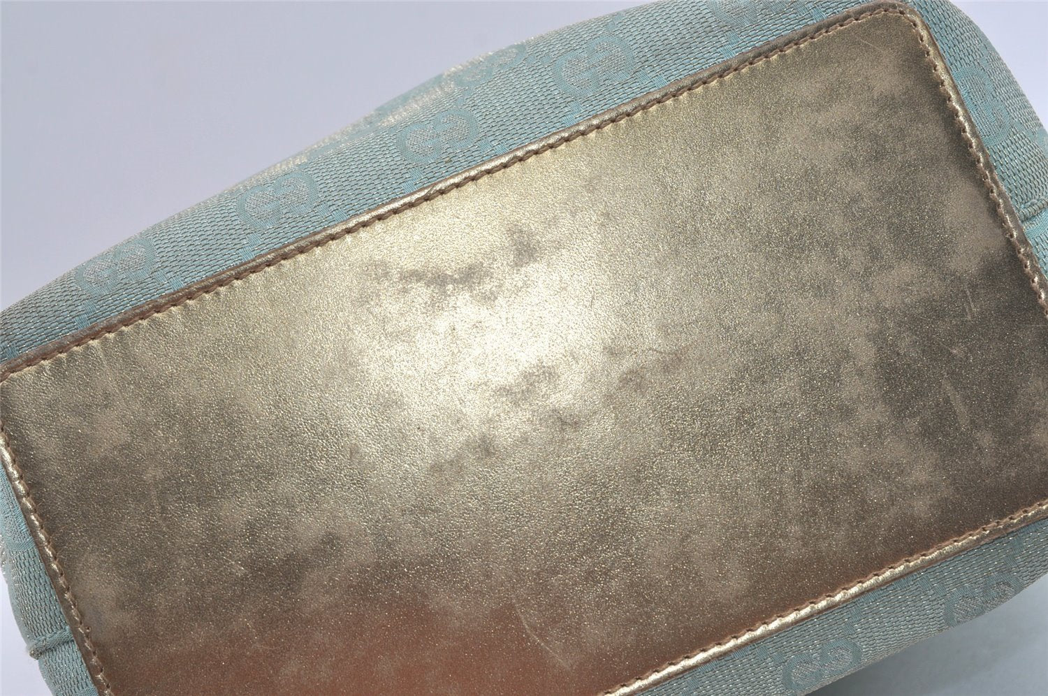 Authentic GUCCI Vintage Tote Bag GG Canvas Leather 0021099 Light Blue 5207I