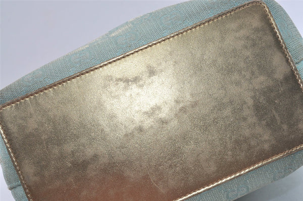 Authentic GUCCI Vintage Tote Bag GG Canvas Leather 0021099 Light Blue 5207I