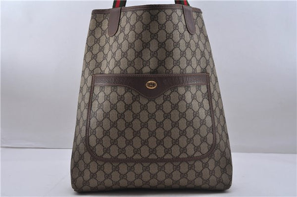 Authentic GUCCI Web Sherry Line Shoulder Tote Bag GG PVC Leather Brown 5210E