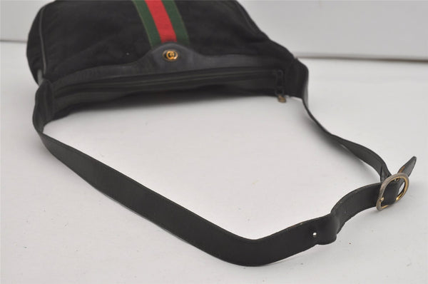 Authentic GUCCI Web Sherry Line Shoulder Bag Purse Canvas Leather Black 5211I