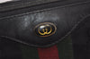 Authentic GUCCI Web Sherry Line Shoulder Bag Purse Canvas Leather Black 5211I