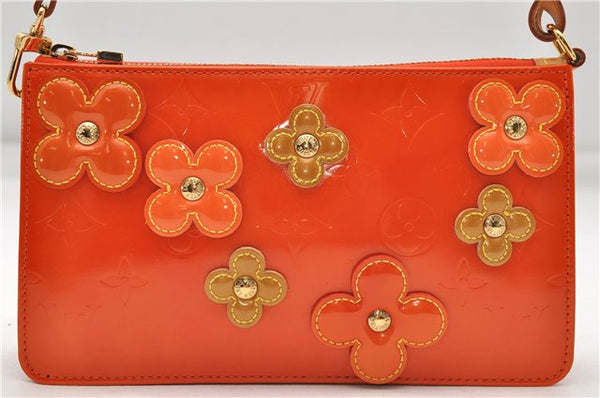 Auth Louis Vuitton Vernis Flower Lexington Hand Bag Pouch Orange M92247 LV 5217D