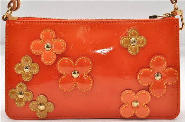 Auth Louis Vuitton Vernis Flower Lexington Hand Bag Pouch Orange M92247 LV 5217D