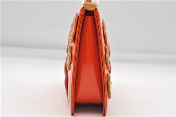 Auth Louis Vuitton Vernis Flower Lexington Hand Bag Pouch Orange M92247 LV 5217D
