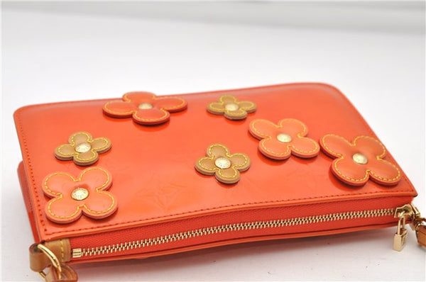 Auth Louis Vuitton Vernis Flower Lexington Hand Bag Pouch Orange M92247 LV 5217D