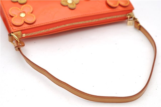 Auth Louis Vuitton Vernis Flower Lexington Hand Bag Pouch Orange M92247 LV 5217D