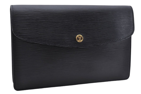Authentic Louis Vuitton Epi Montaigne 27 Clutch Bag Purse Black M52652 LV 5218D