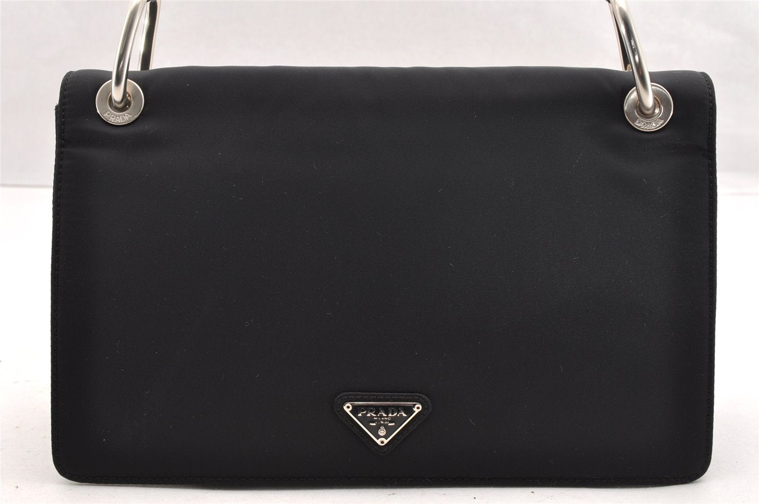 Authentic PRADA TESSUTO METALLO Nylon Leather Shoulder Bag B6542 Black 5219I