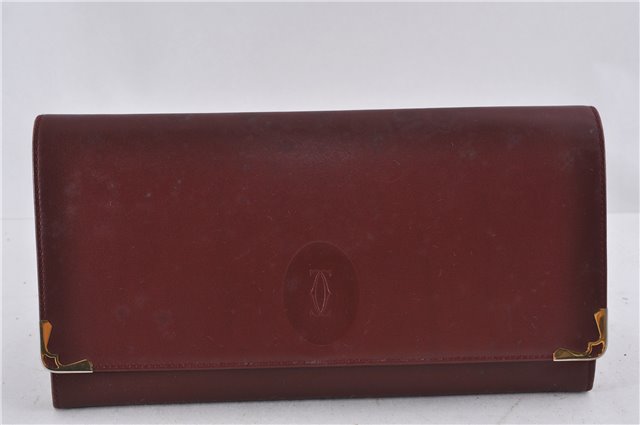 Authentic Cartier Must de Cartier Clutch Bag Leather Bordeaux Red 5226C