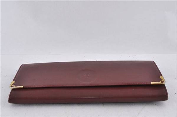 Authentic Cartier Must de Cartier Clutch Bag Leather Bordeaux Red 5226C