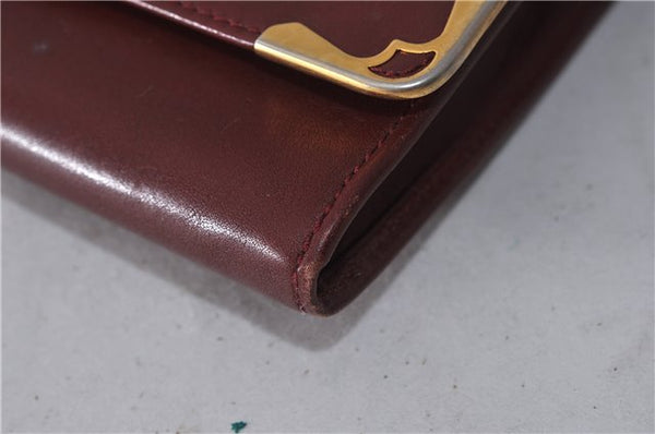 Authentic Cartier Must de Cartier Clutch Bag Leather Bordeaux Red 5226C