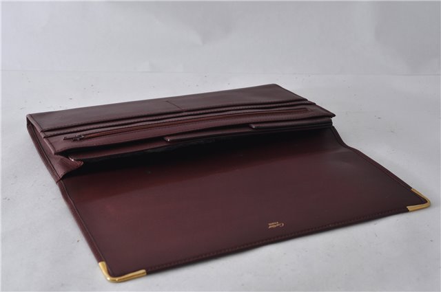 Authentic Cartier Must de Cartier Clutch Bag Leather Bordeaux Red 5226C