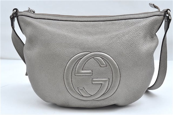 Authentic GUCCI SOHO Tassel Shoulder Cross Body Bag Leather 308361 Silver 5226D