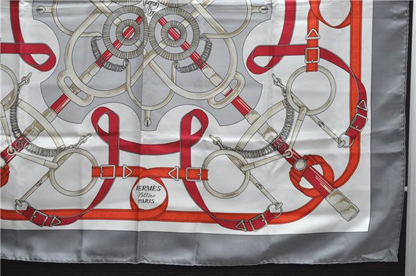 Authentic HERMES Carre 90 Scarf "Eperon d'or" Silk Gray 5228D