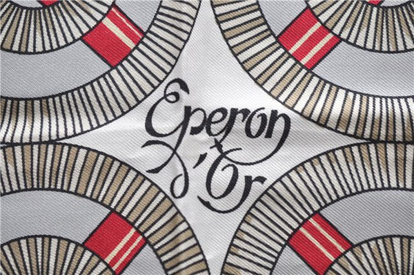 Authentic HERMES Carre 90 Scarf "Eperon d'or" Silk Gray 5228D