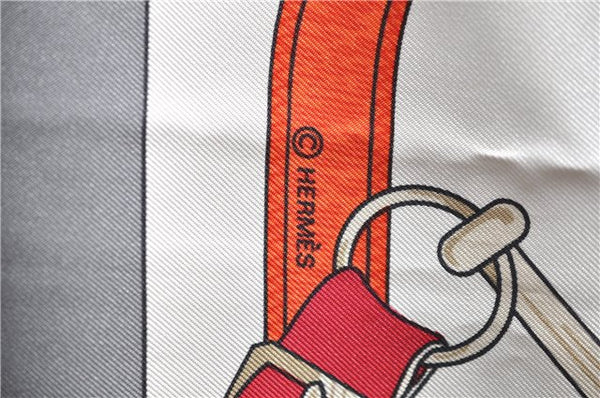 Authentic HERMES Carre 90 Scarf "Eperon d'or" Silk Gray 5228D