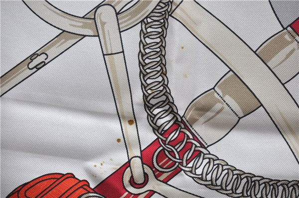 Authentic HERMES Carre 90 Scarf "Eperon d'or" Silk Gray 5228D