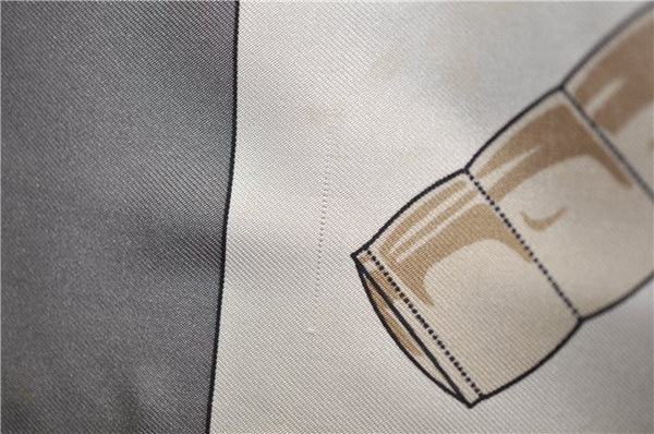 Authentic HERMES Carre 90 Scarf "Eperon d'or" Silk Gray 5228D