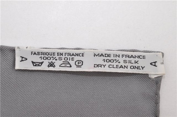 Authentic HERMES Carre 90 Scarf "Eperon d'or" Silk Gray 5228D