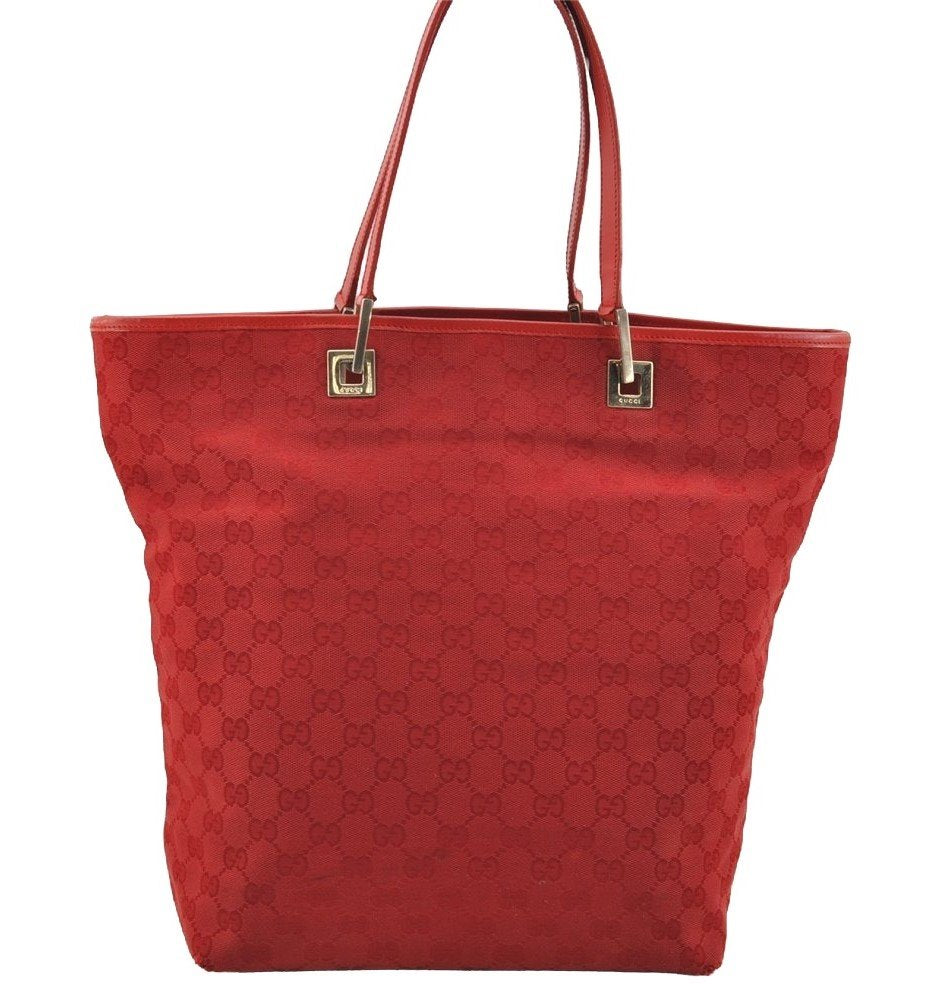 Authentic GUCCI Shoulder Hand Tote Bag GG Canvas Leather 0021098 Red 5230I