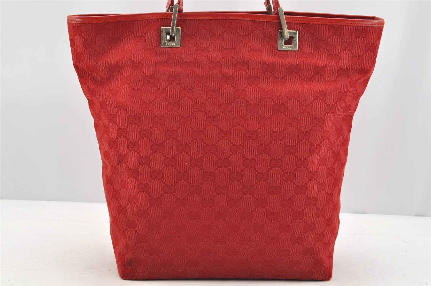 Authentic GUCCI Shoulder Hand Tote Bag GG Canvas Leather 0021098 Red 5230I
