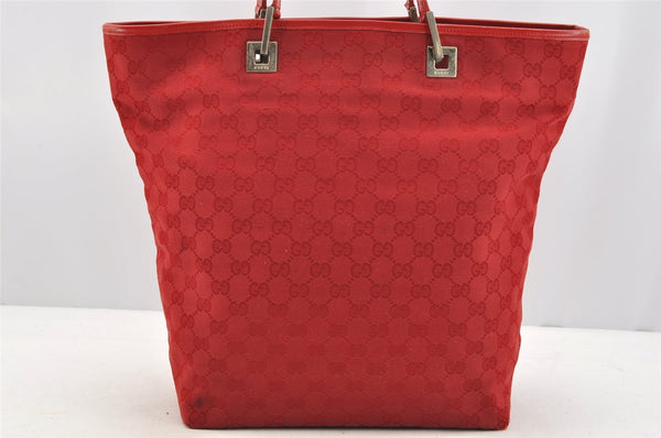 Authentic GUCCI Shoulder Hand Tote Bag GG Canvas Leather 0021098 Red 5230I