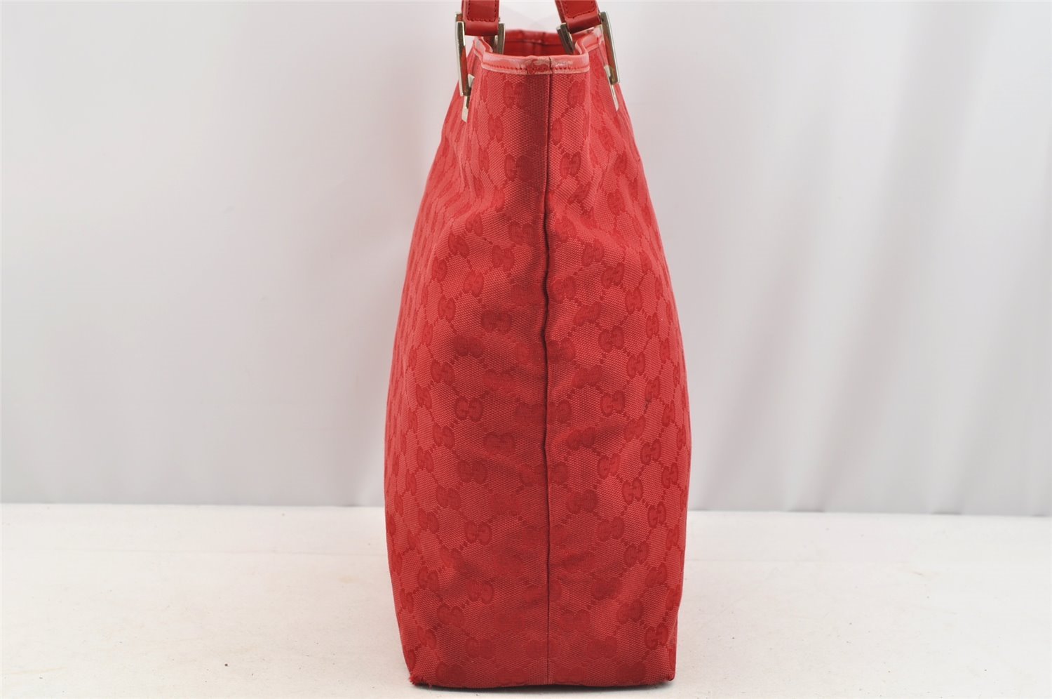 Authentic GUCCI Shoulder Hand Tote Bag GG Canvas Leather 0021098 Red 5230I