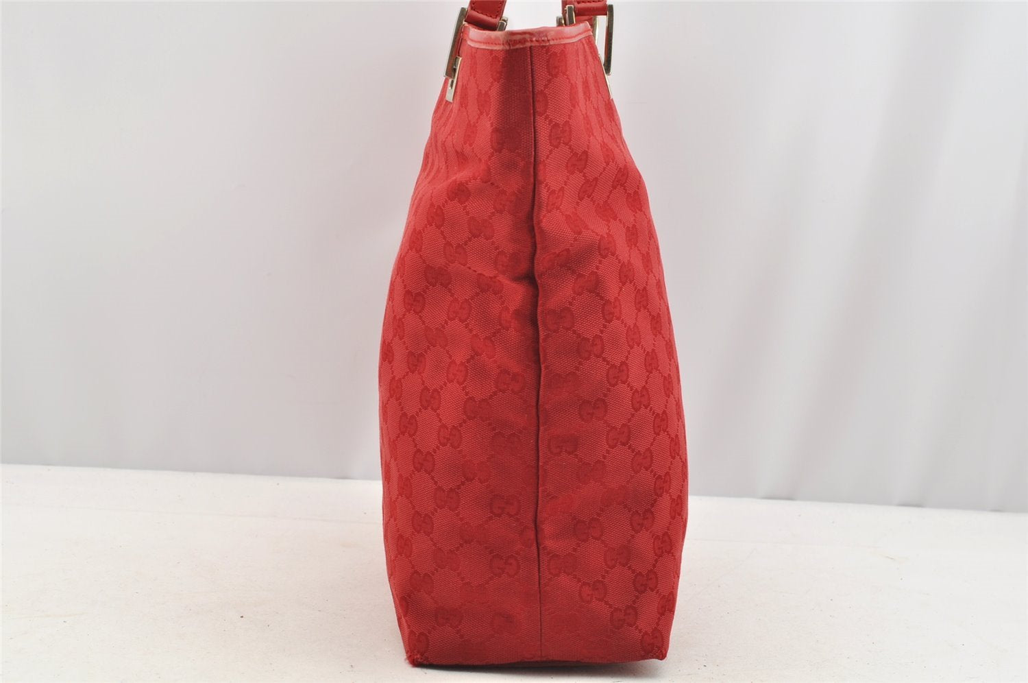 Authentic GUCCI Shoulder Hand Tote Bag GG Canvas Leather 0021098 Red 5230I