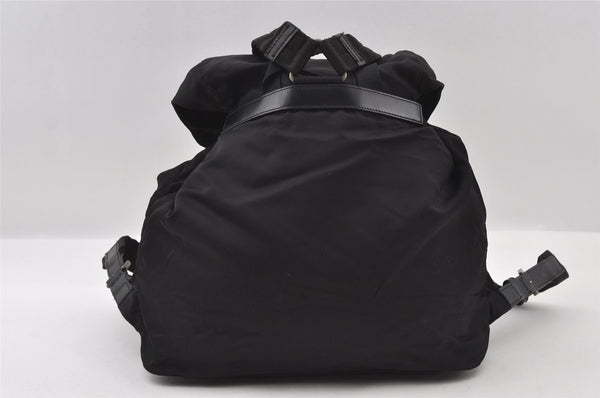 Authentic PRADA Vela Nylon Tessuto Leather Drawstring Backpack B2811 Black 5232I