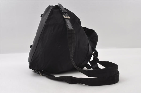 Authentic PRADA Vela Nylon Tessuto Leather Drawstring Backpack B2811 Black 5232I