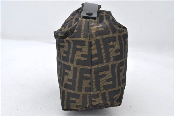 Authentic FENDI Zucca Vintage Hand Bag Pouch Purse Nylon Leather Brown 5234E