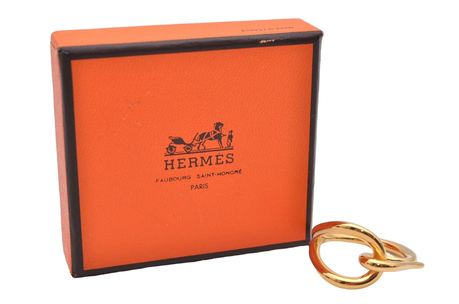 Authentic HERMES Scarf Ring Jumbo Circle Design Gold Box 5235D