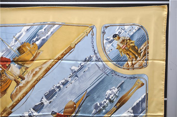 Authentic HERMES Carre 90 Scarf "GRONLAND" Silk Yellow 5237D