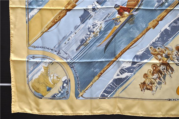 Authentic HERMES Carre 90 Scarf "GRONLAND" Silk Yellow 5237D