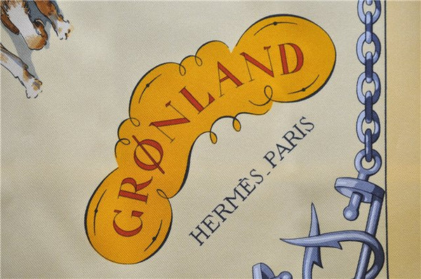Authentic HERMES Carre 90 Scarf "GRONLAND" Silk Yellow 5237D