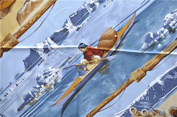 Authentic HERMES Carre 90 Scarf "GRONLAND" Silk Yellow 5237D