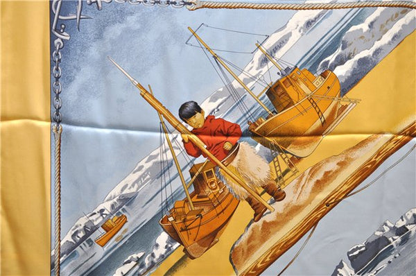 Authentic HERMES Carre 90 Scarf "GRONLAND" Silk Yellow 5237D